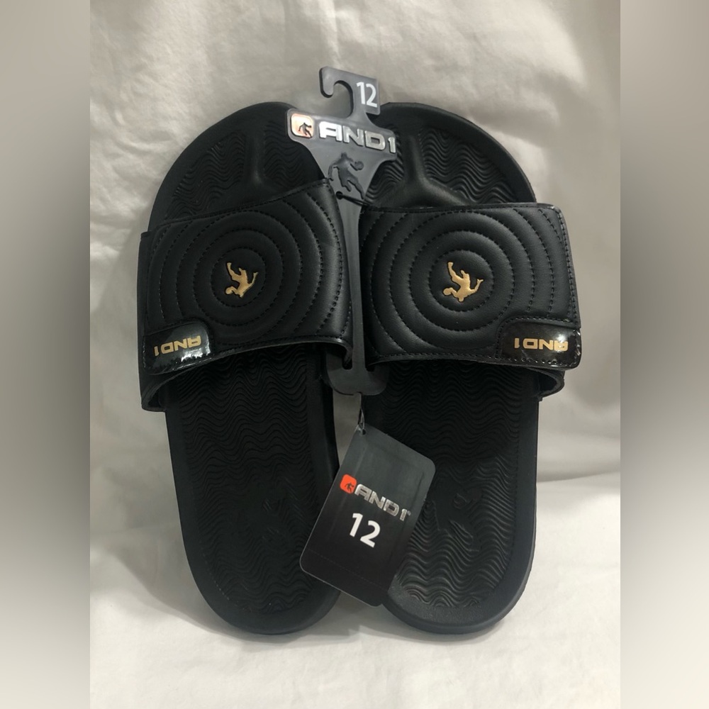 Men’s Slides sandals athletics adjustable swirl lightweight cushioned black. 12